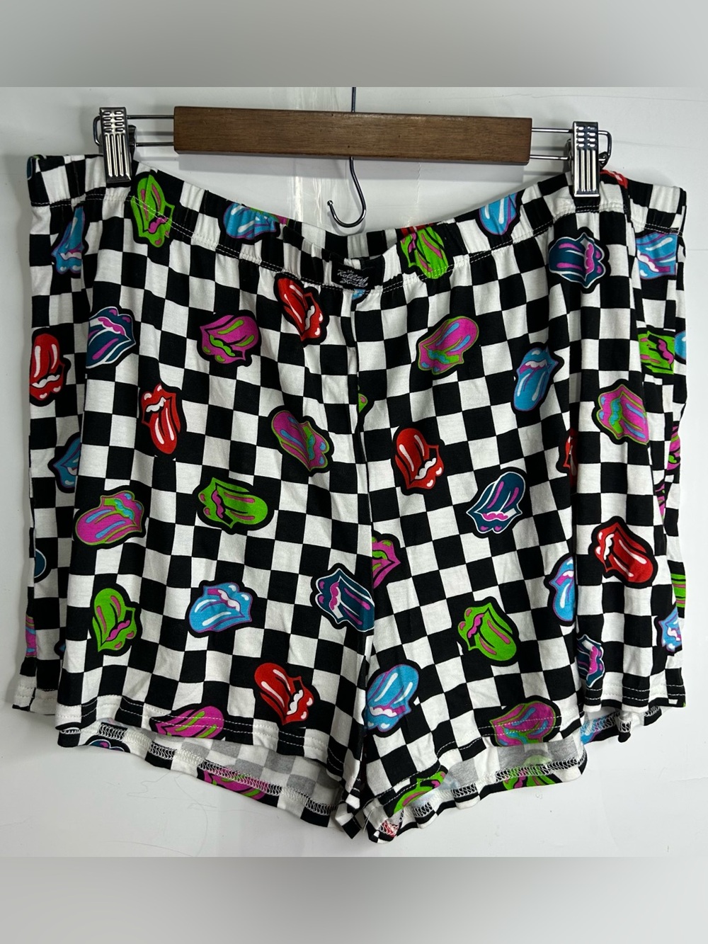 5 for $25🔥Rolling Stones Plaid Mouth Print Elastic Waist Short XL- New